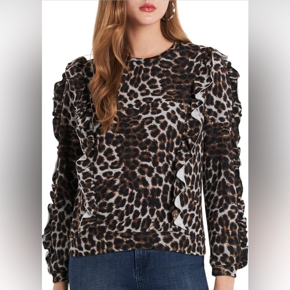 1.State Ruffle Leopard Print Sweatshirt